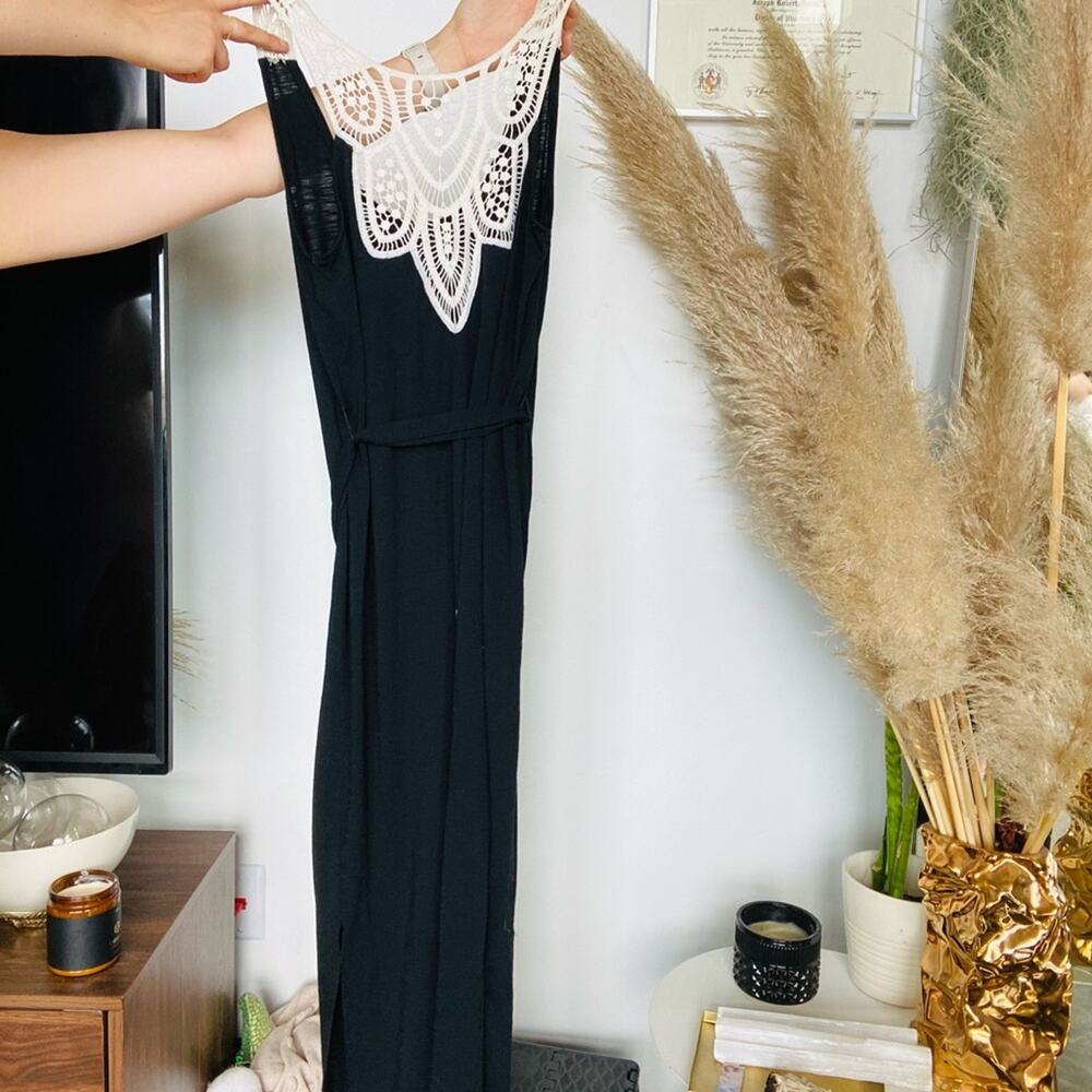 MERONA TARGET Black White Lace Back Tank Top Slit Column Tie Waist Maxi Dress S - Picture 7 of 11